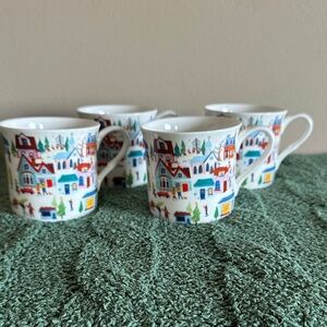 Stechcol Holiday Christmas Village Mugs Gracie Bone China New!